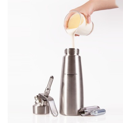 dessert tool stainless steel cream whipped dispenser with customized logo and 3 decorate nozzles